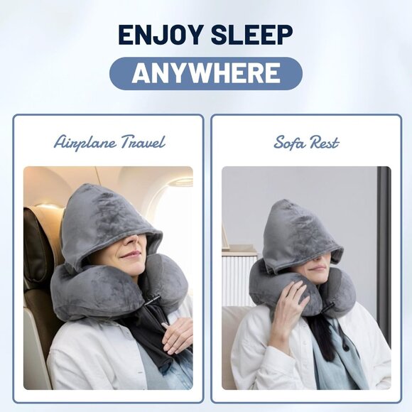 neck support U shaped hooded travel pillow for airplane1 Set - Picture 14 of 15
